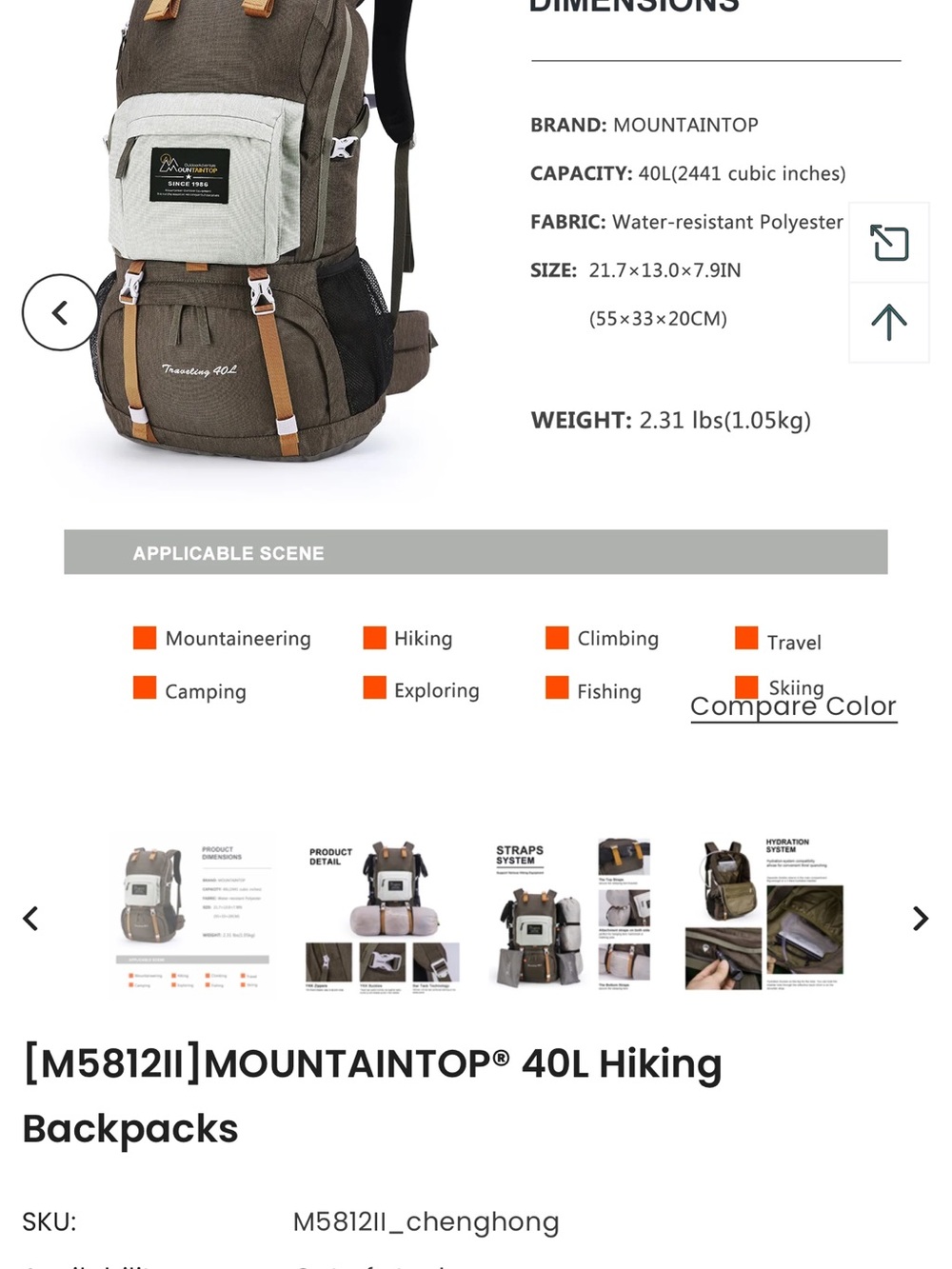 Mountaintop 40l Hiking Backpack View 3